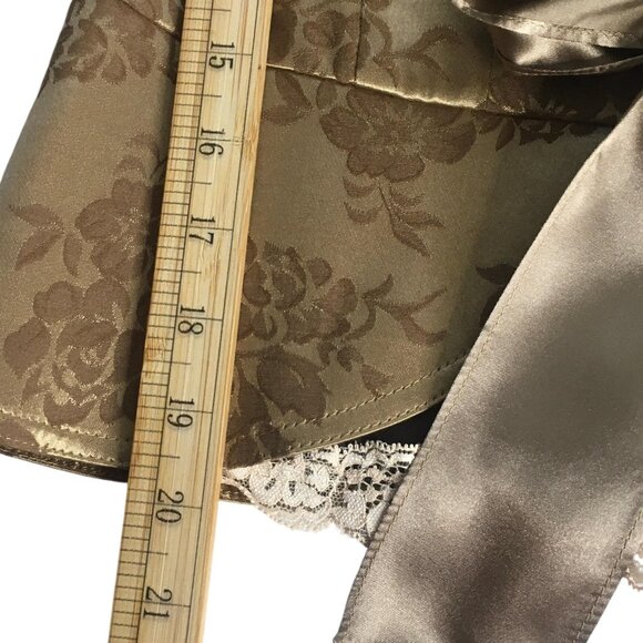 A. Byer Jacket Womens Medium Gold Brown Floral Jacquard Satin Tie Waist Blazer - Picture 11 of 16